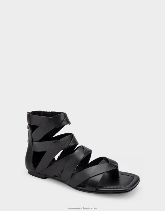 CH Aerosoles Frauen flache Sandale aus schwarzem LederR0V8T409