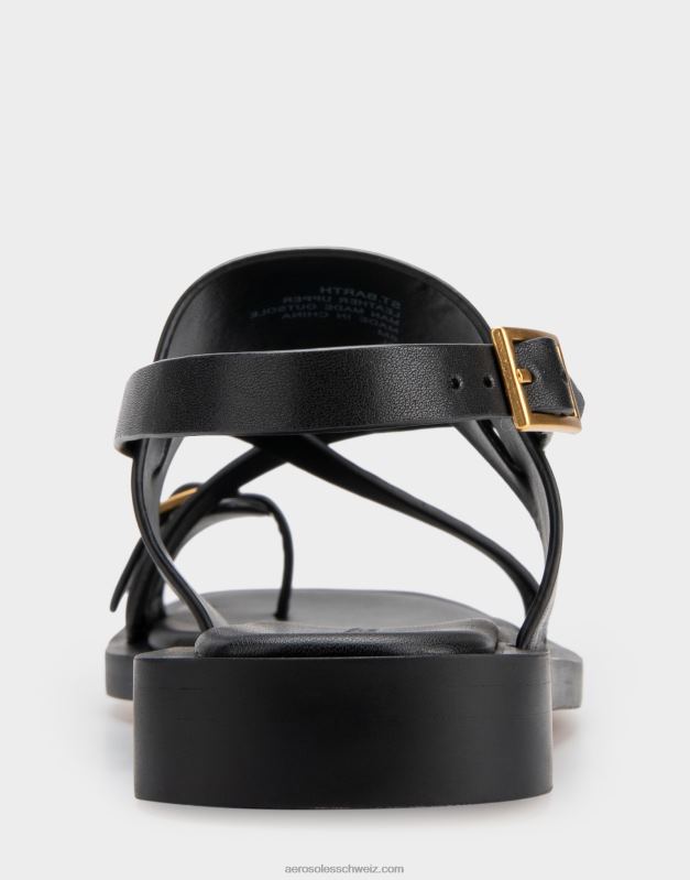 CH Aerosoles Frauen flache Sandale aus schwarzem LederR0V8T413