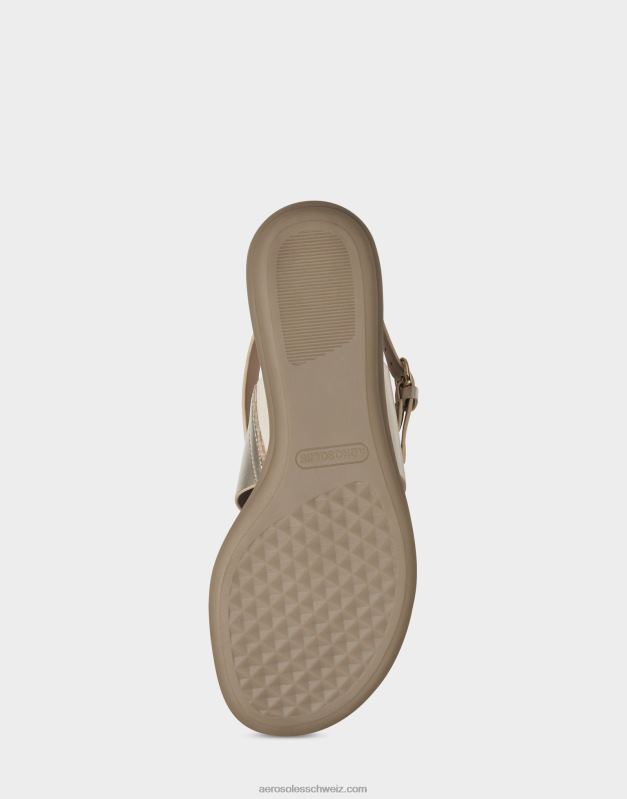 CH Aerosoles Frauen flache Sandale aus weichem goldfarbenem KunstlederR0V8T461