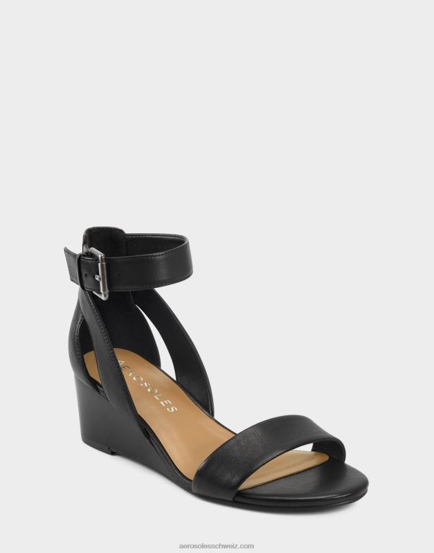 CH Aerosoles Frauen Keilsandale aus schwarzem LederR0V8T334
