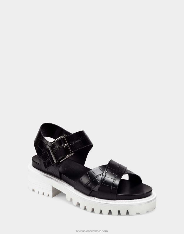 CH Aerosoles Frauen Sandale aus schwarzem KrokolederR0V8T476