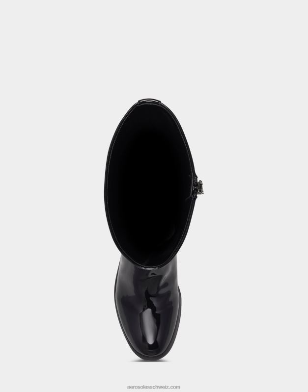 CH Aerosoles Frauen Hoher Stiefel aus schwarzem LacklederR0V8T127