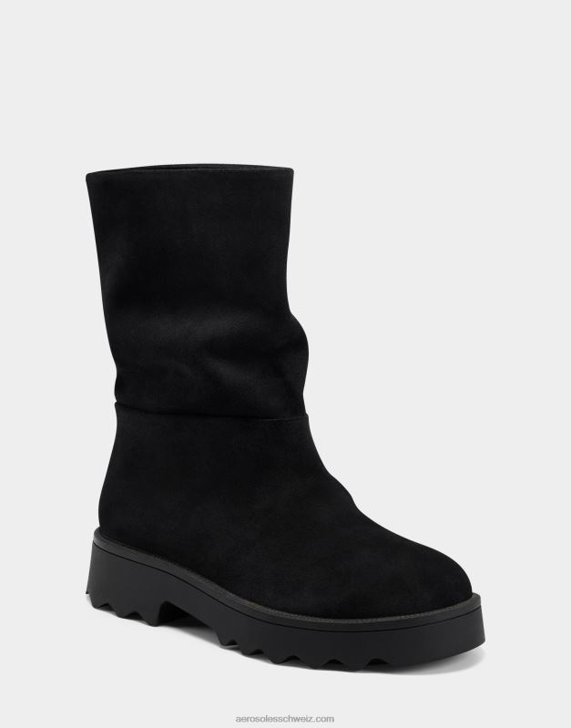 CH Aerosoles Frauen Mittelhoher Stiefel aus schwarzem WildlederR0V8T2